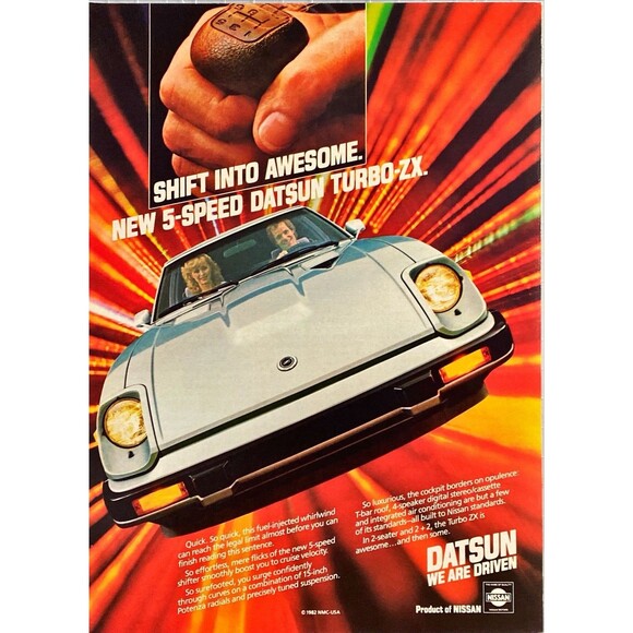 Datsun New 5-seed Turbo-ZX "Shift into Awesome" Vintage Print Ad 1982 - Picture 1 of 3